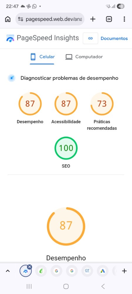 Google PageSpeed Anterior - Nota 87