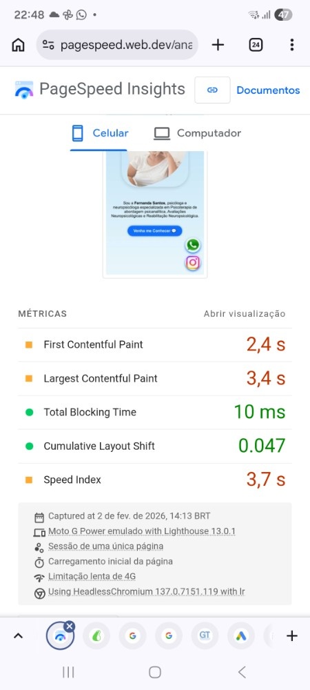 Métricas Anteriores - FCP 2.4s LCP 3.4s