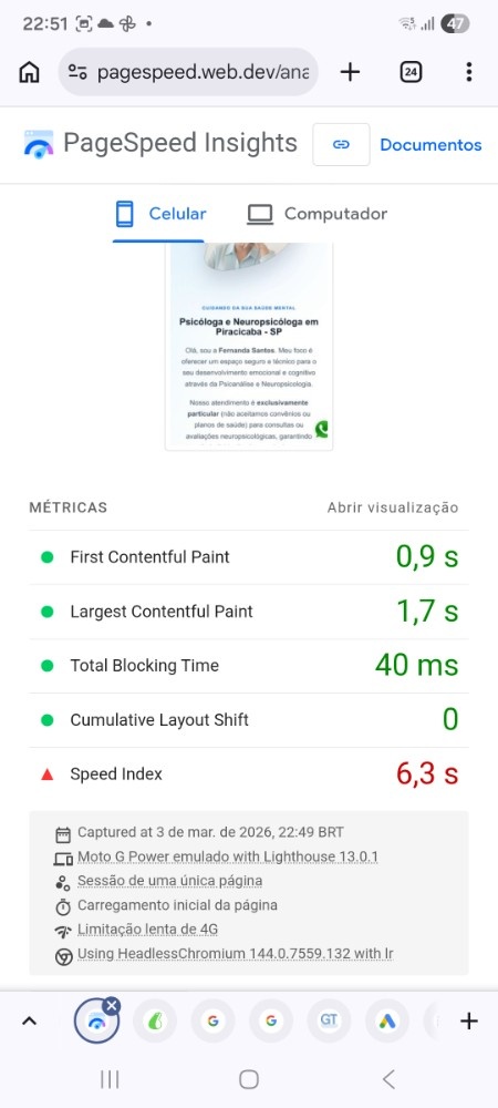 Métricas Atuais - FCP 0.9s LCP 1.7s